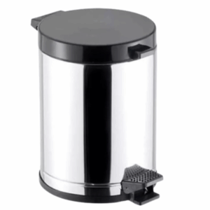 LIXEIRA C/ PEDAL CORPO INOX C/ TAMPA PRETA