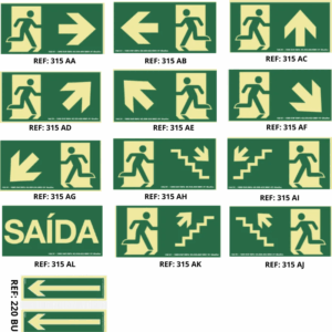 PLACAS ROTA DE FUGA 15X30CM FOTOLUMINESCENTE